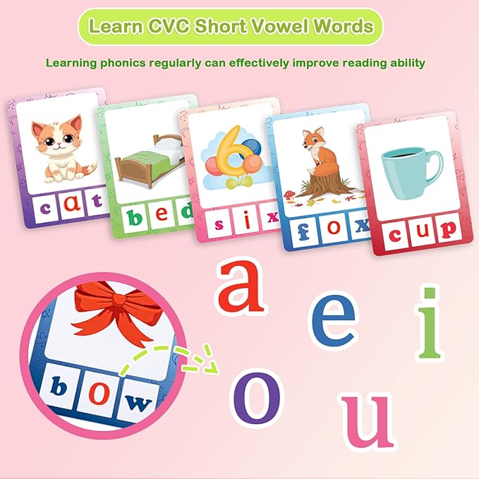 Tichgeim Sight Words Flash Cards, Phonics CVC Word Games, Kindergarten Sight Words Learning, Phonics Games for Reading and Spelling, Preschool Activities for Kids Ages 3-6