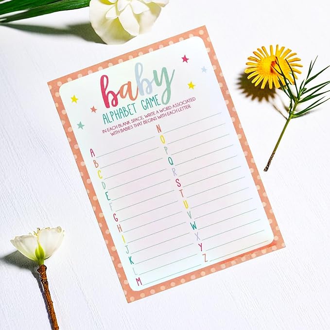 Exciting Multicolor Paper Party Games - 5" x 7" (Pack of 24) - Perfect for Baby Showers, Announcements, Birthdays & Gender Reveal, ABC