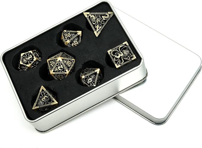 Hollow Metal DND Game Dice Dark Blue 7Pcs Set for Dungeons and Dragons RPG MTG Table Games D&D Pathfinder Shadowrun and Math Teaching
