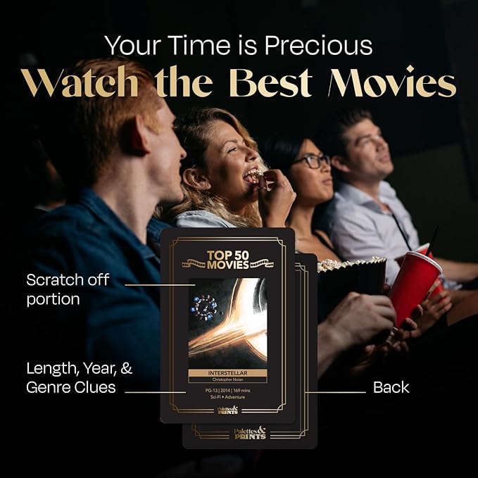 Premium Movie Night Scratch Off Cards – Gifts for Movie Lovers – End Movie Night Indecision With Movies From Top Databases – Stunning Illustrations - Husband Boyfriend Gift - Couples Gift Ideas