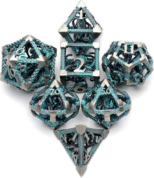 D&D Dice, Metal Polyhedral Dice Set Role Playing DND Dice for Dungeons and Dragons HNCCESG Hollow Cthulhu Dice Gaming D and D Dice for Table Game RPG MTG Pathfinder Warhammer Shadowrun (Blue)