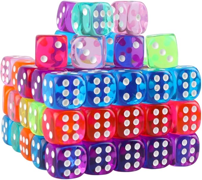 100 Pcs 6-Sided Games Dice Set, Translucent Colors Dices 14 mm Round Corner Dice for Playing Games, Acrylic Bulk Dice for Board Games, Dice Games, Party Favors Gifts