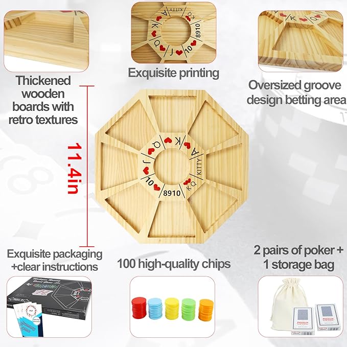 Michigan Rummy Game Deluxe Set Perfect Blend of A Royal Game of Hearts Rummy Poker Wooden Tripoley Board Game Betting Bluffing Game Classical Family Card Game for 100 Chips（Walnut）