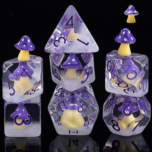 Polyhedral D&D Dice Mushroom Dice,Resin Mushroom DND Dice Set for Dungeons and Dragons MTG RPG Board Games