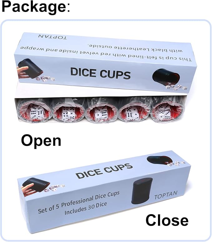Leatherette Dice Cup Set Red Felt Lined Shaker with 6 Dot Dices for Yahtzee Farkle Bar Party Dice Games-5 Pack