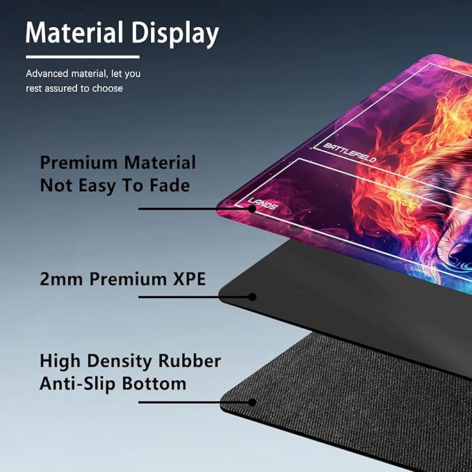 MTG Playmat Size 23.6x13.8in with Storage Bags Portable Playmat TCG and Board Game Mat for Cards Rubber Base Slip-Resistant Mousepad Desk Mat (Cool Wolf,with Zone)