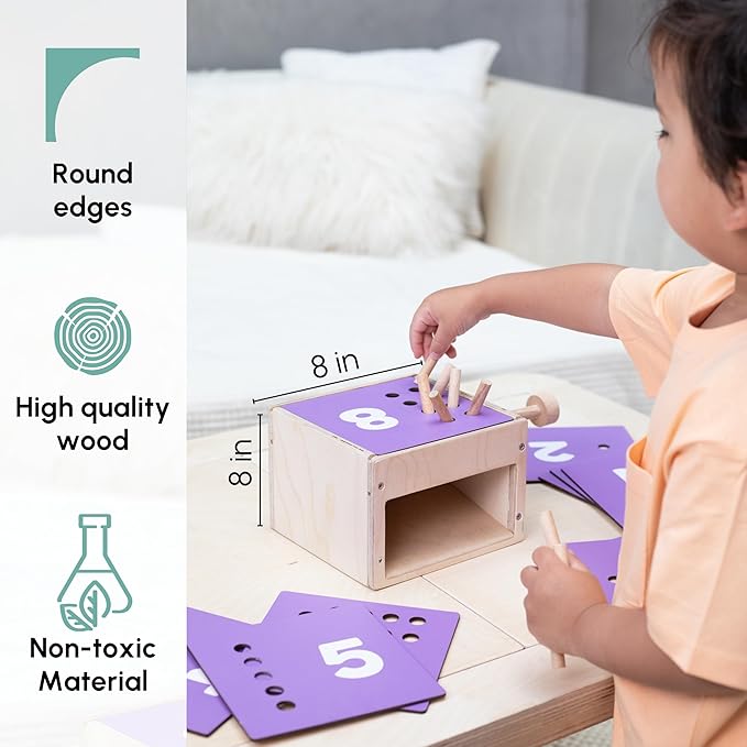 Wooden Counting Peg Board: Count & Drop Box | Montessori Learning Toy for Toddlers | Preschool Developmental Toy for Math, Fine Motor Skills & STEM Learning | Gifts for 2+ Years
