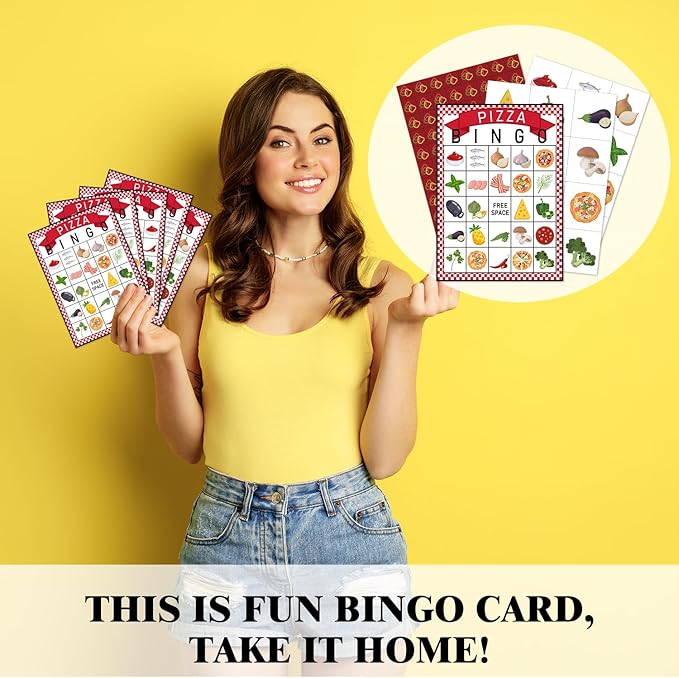 Pizza Party Bingo Game 24 Players Pizza Party Time Bingo Cards for Women Man Birthday Favors for Family Holiday Party Activity Supplies Party Decoration Game- JK0101