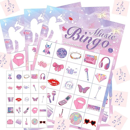 Kavoc Music Birthday Party Bingo Games for 24 Players with Bingo Cards Music Themed Birthday Party Bingo Game for Bachelorette Party Supplies