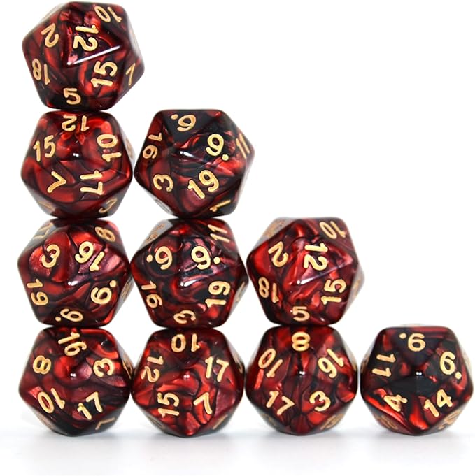 SmartDealsPro 10-Pack 20 Sided Dice D20 Polyhedral Dice for DND RPG MTG Table Game (Black-Red)