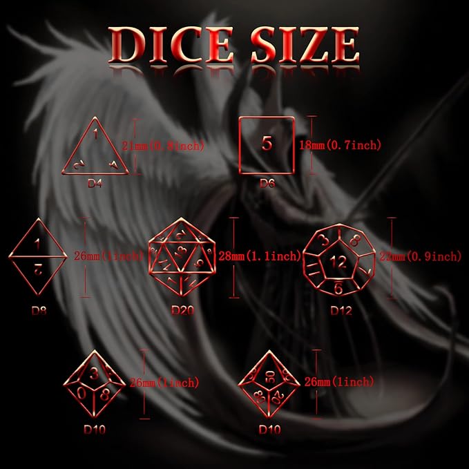 DND Dice, Metal Dice Set D&D Dungeons and Dragons Dices, Hollow Dice Set Polyhedral Dice Role Playing Dice Gaming D and D Dice for Board Game RPG (Angel Blood)