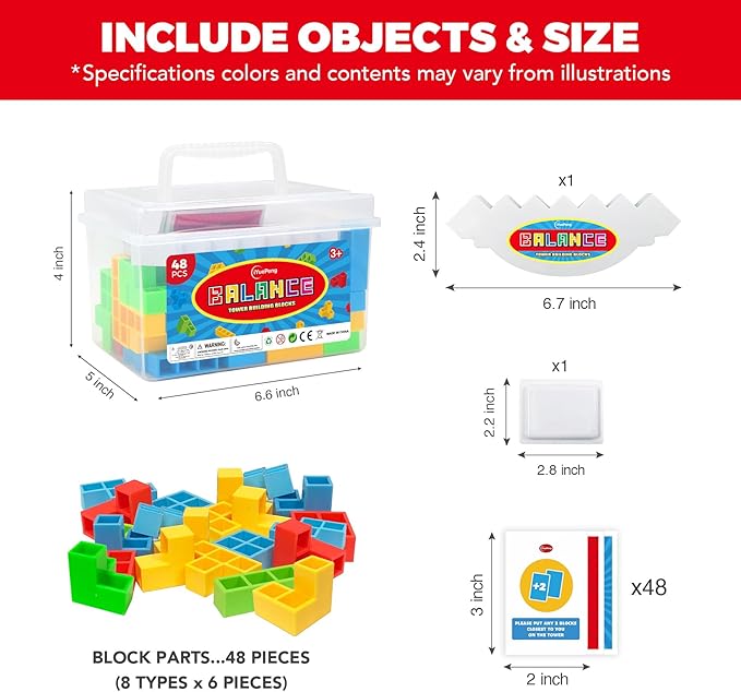 iYuePeng 48 Pcs Board Games for Kids & Adults Tetra Balance Tower Stacking Toys Perfect for Family Games, Parties, Travel