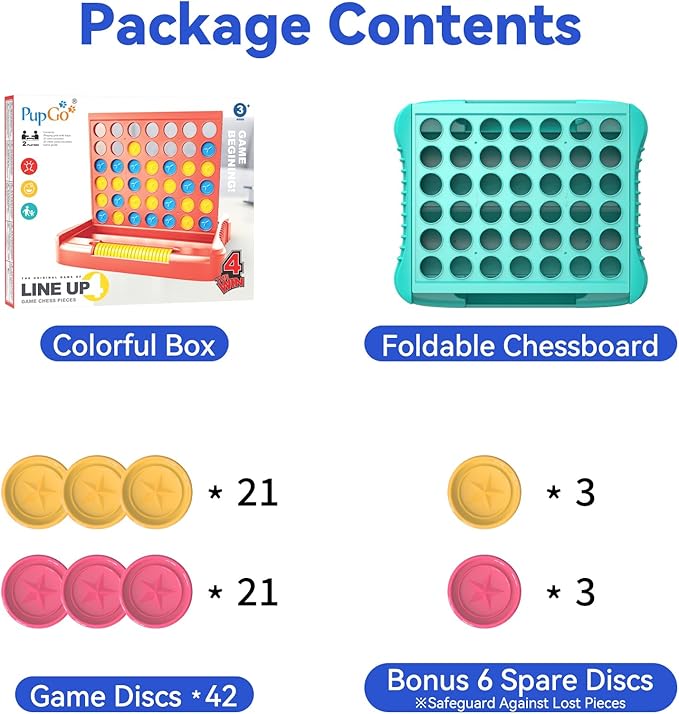 Pup Go 4 in a Row Game, Classic Family Board Game for Kids & Adults, Perfect Educational Toy for Boys Girls Ages 3-8, Portable 2-Player Strategy Games for Travel, Foldable with 6 Spare Discs Green