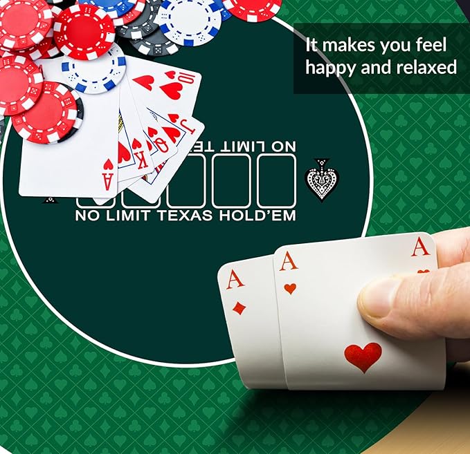 nuveti 24/31/47/55/63inch Round Poker Mat for Texas Holdem | Portable Poker Table Top with Art Deco Layout Print 6-8 Player Game Layout Mat to Play Cards, Poker Games, Blackjack, Casino