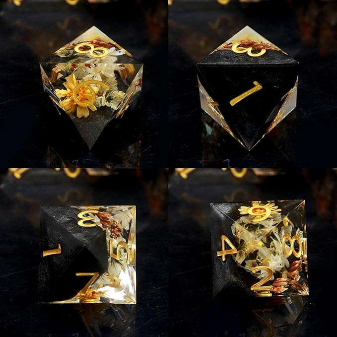 Haxtec DND Dice Set Sharp Edge Resin Dice Set with Dice Case, Flower D and D Dice, Polyhedral D&D Dice for Dungeons and Dragons TTRPGs DND Gift