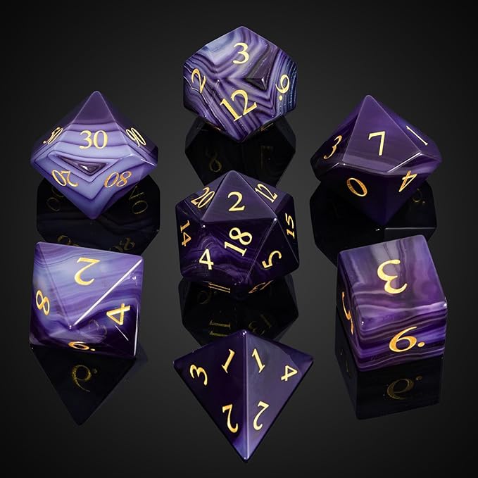 UDIXI Gemstone DND Dice Set, 7PCS Purple Agate Stone D&D Dice Polyhedral Dice for Dungeons and Dragons Role Playing and Other Tabletop Games