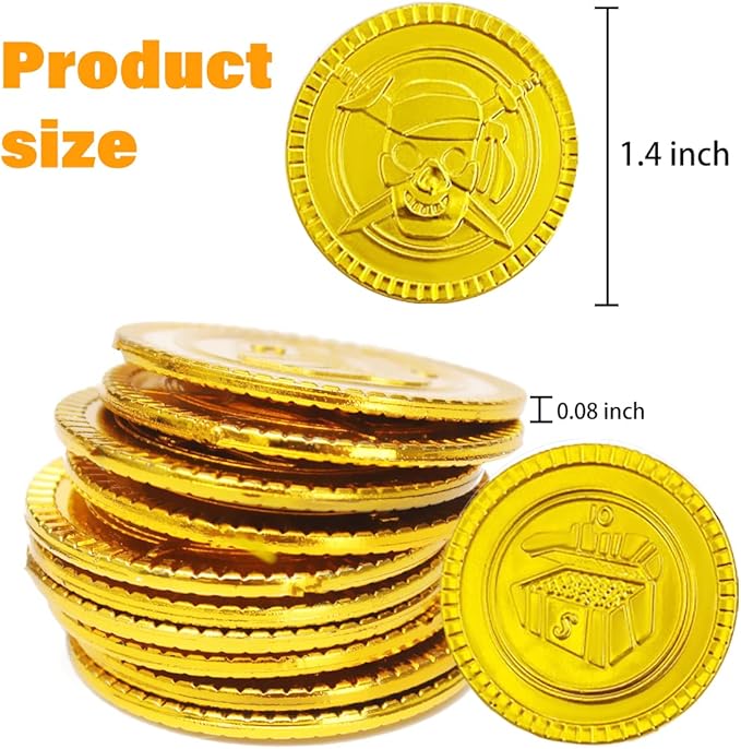 100 Pieces Plastic Pirate Gold Coins Set - Play Treasure Gold Coins for Pirate Themed Party, St. Patrick's Day, Treasure Hunt Game, Halloween and Novelty Party Favor