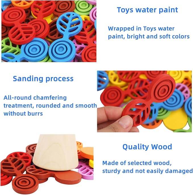 Montessori Stacking Toys – Wooden Colorful Stacking Tree Toy, Balance Games for Kids, Educational STEM Toys for Toddlers