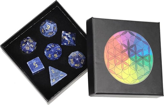 Nupuyai Healing Sodalite Crystal D&D Polyhedral Dice Set with Box for Dungeons and Dragons, Set of 7 Table Top Game Dice for RPG MTG Roleplaying Collection