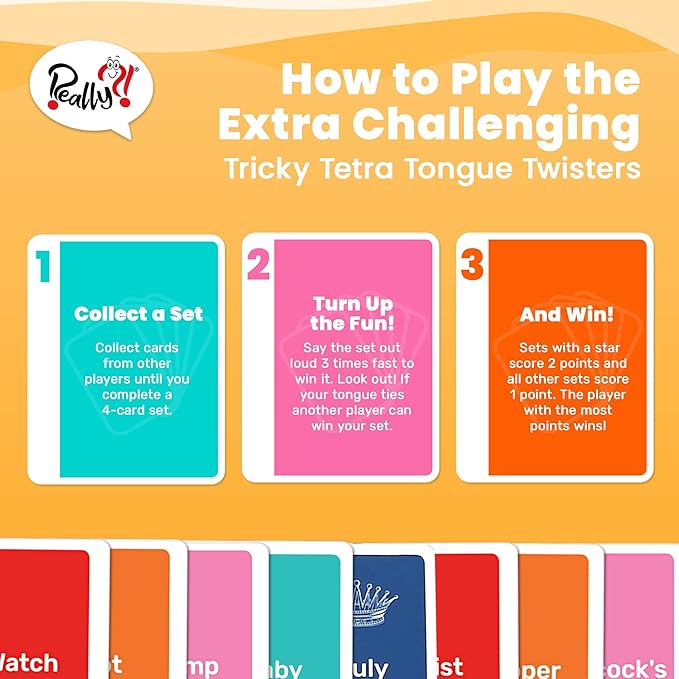 Really?! Fun Card Games with Tongue Twisters for Family Game Night, Educational Card Games for Kids 8-12, Travel Games and Unique Gifts for Teens and Adults, Homeschool