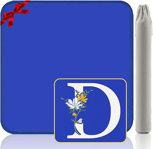 Mahjong Mat for Table | Neoprene Anti-Slip Noise Reduction | 32.4x32.4 Inch Blue | Perfect for American Mahjong, Poker, Card & Board Games | Great Gift Idea(Custom Letter D Edition)