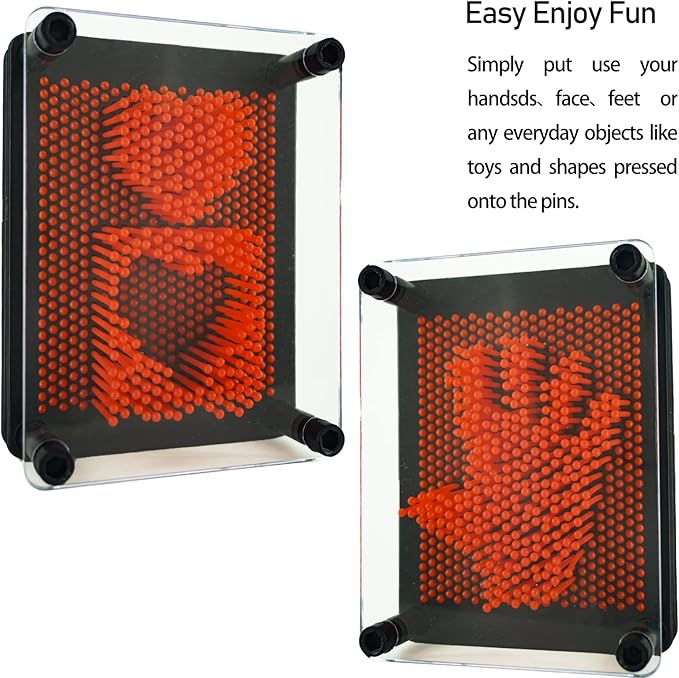3D Pin Art Sensory Toy Size 5x3.7 Inches Needles Pin Impression Toy Intellectual Fun Rainbow Toys, Red