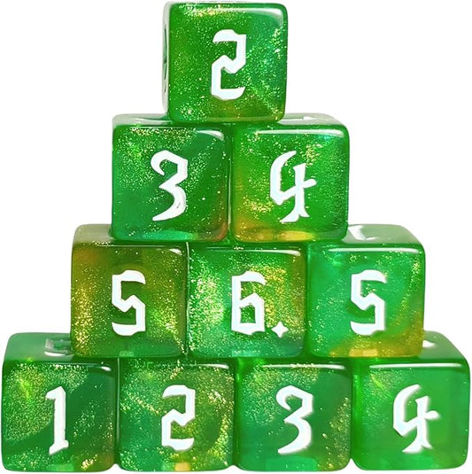 10 PC D6 dice 16mm Acrylic Dice Set for RPG MTG DND Dice Table Games and Board Games (Green)