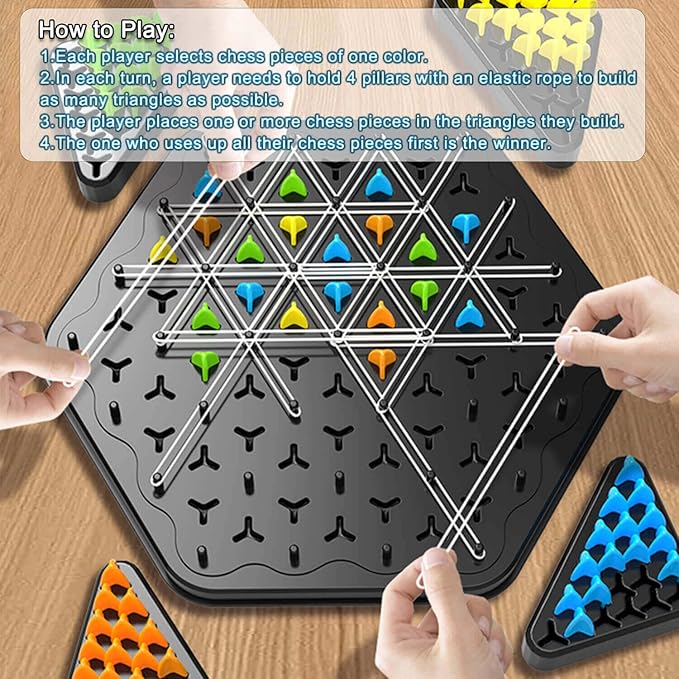 Chain Triangle Chess Game, Board Games for Kids 8-12 and Family Night, Family Games for Kids and Adults, Triangle Rubber Band Game, Christmas Toys Interactive Game for 2 to 4 Players