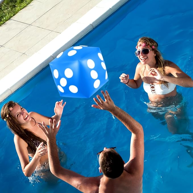 4 Pieces Jumbo Inflatable Dice 12.6 Inch Large Inflatable Dice Fun Game Toy for Indoor Outdoor Lawn Swimming Pool Party Favor Board Game Decoration, Blue