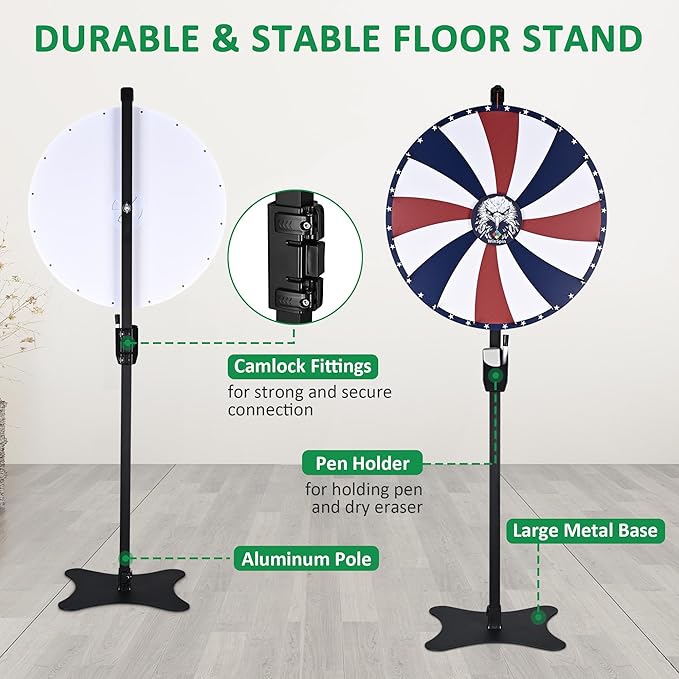 WinSpin 24" Prize Wheel 16 Slots Dual-use Spinning Game Dry Erase Floor Stand Eagle Head Carnival Party Tradeshow