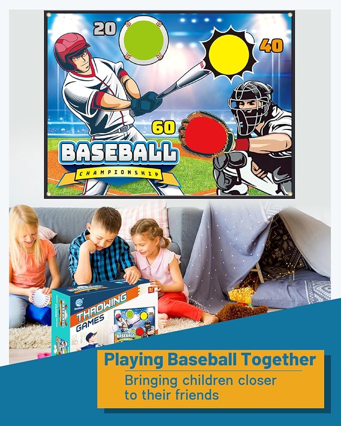 Baseball Throwing Game Set - Backyard/Outdoor/Indoor Mini Baseball Throwing Target Toy with Sticky Goal - Boys Girls Birthday Gift Toy for Kids Yard Backyard Games