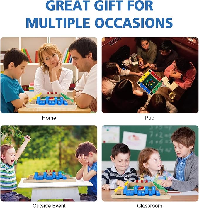 GOTHINK Shut The Box Dice Game, 2-4 Player 11.5-inch Wooden Board Table Math Game with 10 Dices - Math & Decision Skills for Adults/Kids, Perfect for Home Class Parties & Pubs - Classic Tabletop Fun
