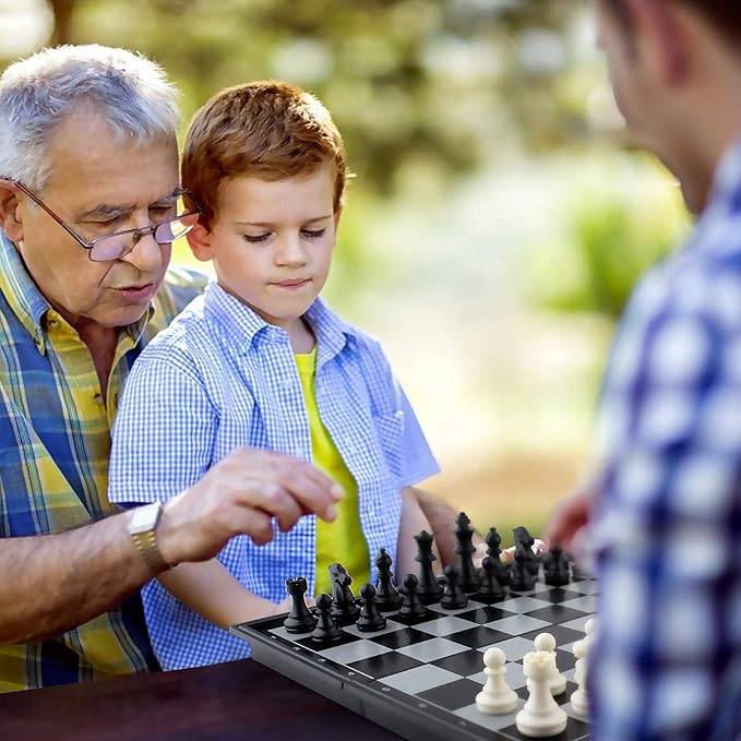 DINOBROS Magnetic Travel Chess Set with Folding Board Portable Chess Board Games Gift for Kids and Adults