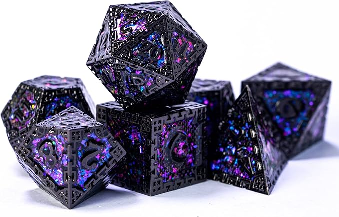 UDIXI Metal DND Dice Set, 7PCS Polyhedral D&D Dice Set Dragon d and d Dice with Gift Box for Dungeons and Dragons Role Playing Games (Purple Sequins)