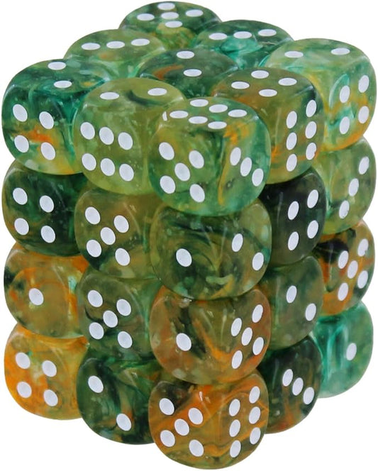 Chessex Nebula 12mm d6 Spring/White w/Luminary Dice Block (36 dice), Green
