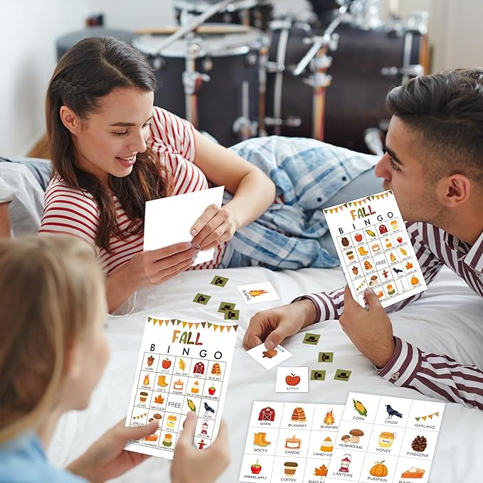 Ziyouza Hello Fall Bingo - Thanksgiving Games for 24 Players, Fall Autumn Activity for Family or Adult, Great Party & Classroom Game -13