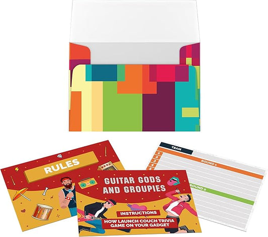 Couch Trivia Digital Game A Fun and Educational Game About Music with Virtual Host for Adults (Guitar Gods and Groupies)