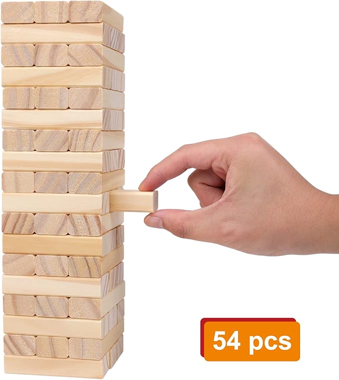 GOTHINK Tumble Tower Game for Kids and Adults, 54pcs Wooden Board Stacking Game for Family Games Night, Classical Wood Blocks Game, Standard Size