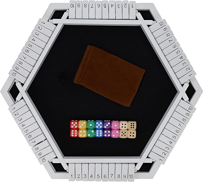 Shut The Box Game 6 Player – White Painted Wood, Wooden Board Game, Table Games for Adults, Bar Games, Portable Dice Game for 1-6 Players, Classic