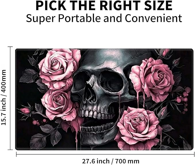 for MTG Playmat for Trading Card Games, Non-Slip Rubber Smooth Surface with Stitched Edges, Durable Desk Pad for Card Games, Custom Anime Playmat, Pink Rose Skull