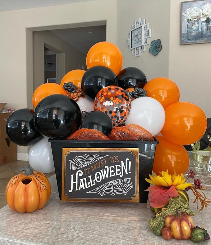 Halloween Balloons Black Orange Balloons Set, 50Pcs 12inch Black White Orange Confetti Latex Balloon Halloween Balloon for Celebration Party Bar Anniversary Graduation Decoration