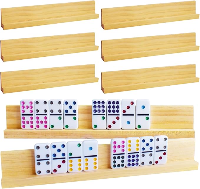Yuanhe Wooden Domino Holder Racks - Dominoes Tile Tray Organizer Stands, Set of 8