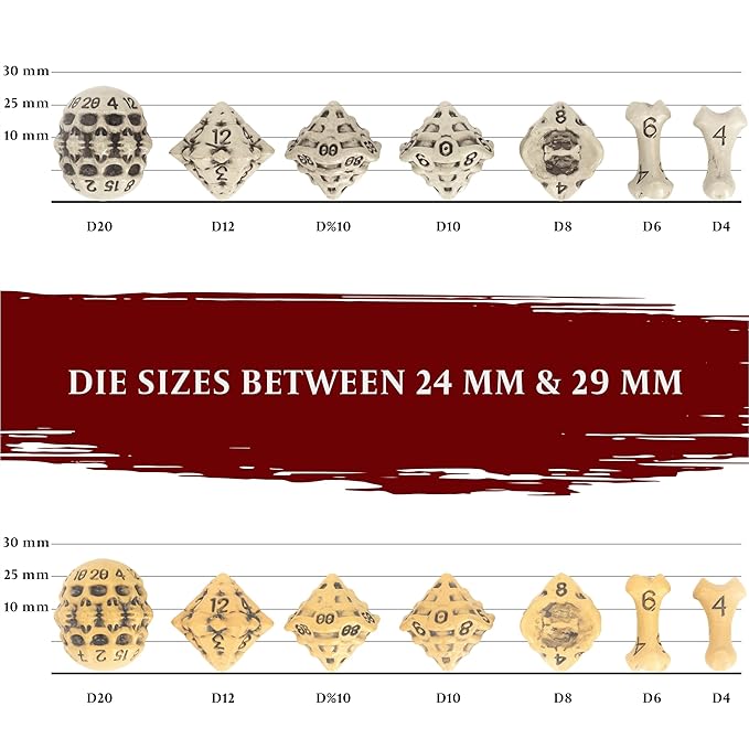 DND Dice Set - Set of 7 Polyhedral Skull & Bone RPG Dice - D20, D12,%D10, D10, D8, D6 & D4 Sided. Cool & Unique Gift for Dungeons & Dragons, Warhammer, D&D, Pathfinder, D and D Accessories. (White)