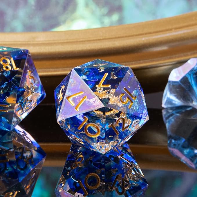 YEMEKO Single D20 Dice - 22mm, 20 Sided D&D Dice for Dungeons and Dragons, DND Dice with Resin Sharp Edge, Handmade Polyhedral for RPG, Roleplaying Games MTG Table Games(Dark Blue Gold)