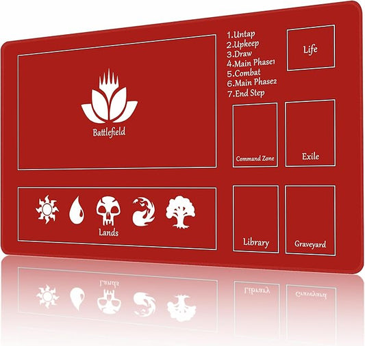 MTG Playmat Stitched with Magic Zone Non-Slip Rubber Backing Printing Commander Board Game Desk Mat Duel Mat TCG PTCG Playmat 24x14 inches and Free Storage Bags (Red)