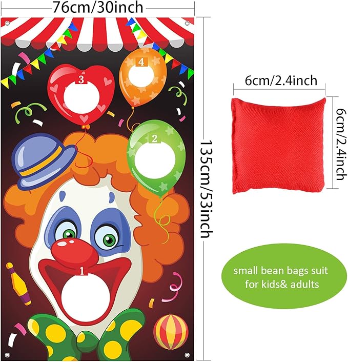 Blulu Carnival Toss Games Banner with 3 Bean Bags Carnival Game for Kids and Adults Circus Theme Party Decorations for Birthday Family Fun Throwing Indoor Outdoor