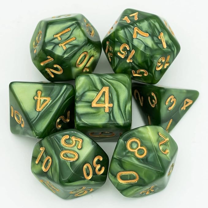 7-Die DND Dice Set Polyhedral Dice Set with a Leather Dice Bag, D&D Dice Set for Dungeons and Dragons, RPG, MTG Table Games (Green)