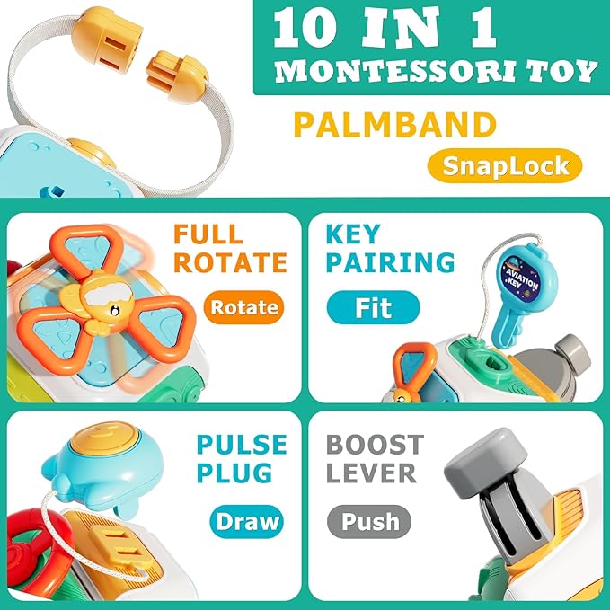 Zslnk Montessori Busy Board for 1 Year Old, Activity Cube Sensory Travel Toys for Toddlers 1-3, Baby Toys 6-12-18 Months for Boy/Girl Birthday Gift, Educational Learning Tools