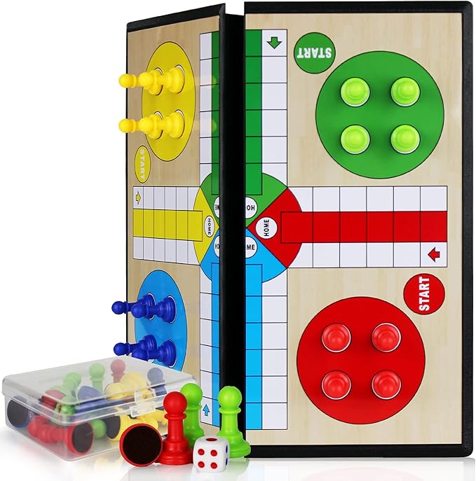 KIDAMI Ludo Magnetic Board Game Set, Children’s Family Ludo Learning Game for Kids and Adults（11.2X11.2 in ）