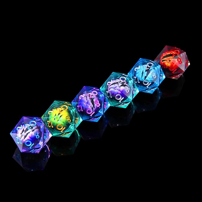 6 Pcs D20 DND Dice Dragon Eye 24mm Liquid Core 20 Sided Dice,Colored Dice Set Resin Sharp Edge 20 Sided D&D for Dungeons and Dragons, Board Games,Parties,Classroom Math Games